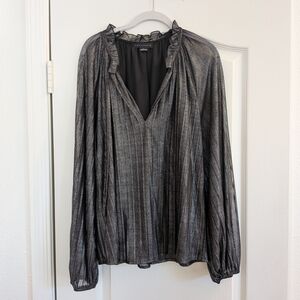 Sanctuary Shimmering Gunmetal Pleated Blouse - Size Large - Excellent Condition!